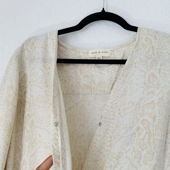 Anthropologie Cloth Stone Dahl Romper M Beige Linen Snakeskin Boho Festival Chic - Picture 7 of 12